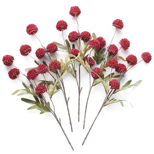 Floroom 5pcs Dark Red Faux Silk Mums Artificial Flowers, Bulk Fake Small Mini Chrysanthemums with Stems for DIY Wedding Centerpieces Floral Arrangements Vase Fillers Home Decorations - color: Dark Red, size: 5pcs