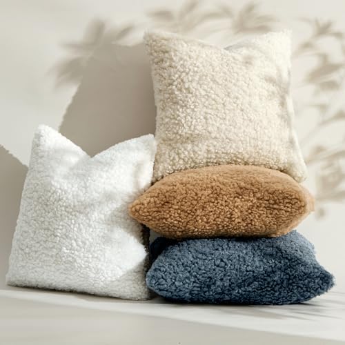 MIULEE Pack of 2 Throw Pillow Covers 18x18 Inch Neutral Pure White Faux Fur Decorative Sherpa Pillow Covers Fuzzy Accent Soft Sheepskin Fleece Cushion Cases for Boho Home Decor Couch Living Room Bed - color: Pure White, size: 18" x 18" (Pack of 2)