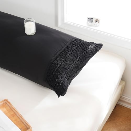 MOVE OVER Black Body Pillow Cover 20x54 Macrame Tassel Decor Design Boho Body Pillow Case Cover with Pocket Closure - color: Black, size: Body, 20" x 54" (Pack of 1)