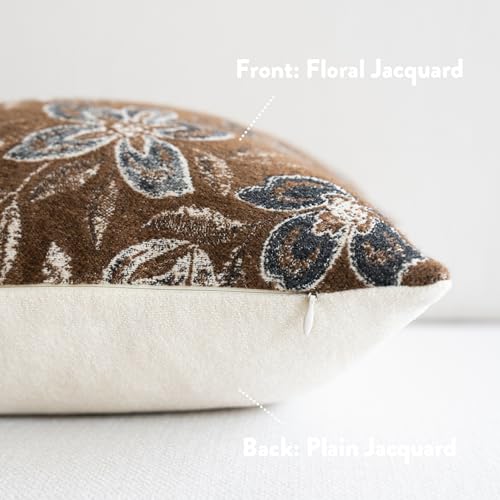 FIOUOVO Floral Throw Pillow Covers 20x20 Set of 2 Farmhouse Pillow Covers Vintage Neutral Accent Pillowcases Decorative Cushion Covers for Sofa Couch Living Room Bedroom Home Decor, Brown - color: Brown, size: 20" x 20" (Pack of 2)