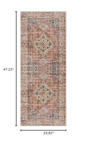 Lahome Oriental Small Area Rug, 2x4 Soft Washable Rugs for Entryway Kitchen, Non-Slip Ultra-Thin Fall Indoor Door Mat Vintage Small Carpet for Bathroom Bedroom Eleanor, Peach/Orange - color: Terracotta, size: 2' x 4' (Rectangular)