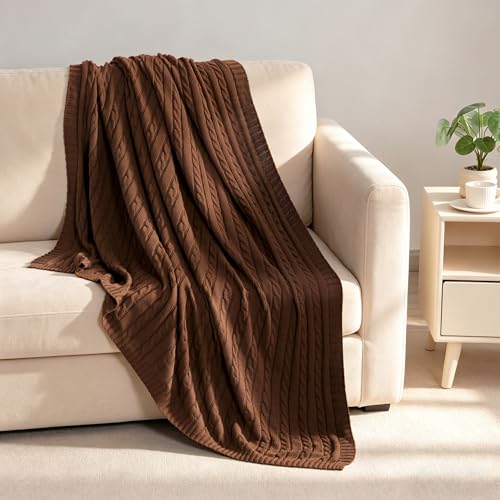 NTBAY 100% Pure Cotton Cable Knit Throw Blanket, Super Soft Warm 51x67 Knitted Throw Blanket for Couch, Sofa, Chair, Bed - Extra Cozy, Machine Washable, Comfortable Home Decor, Brown - color: Brown, size: Throw(51"x67")