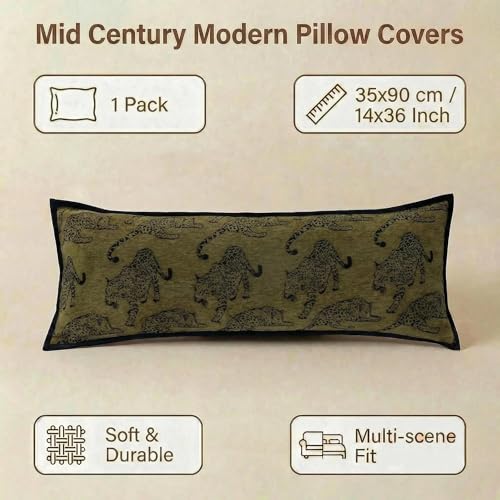 Mantle & Mason Leopard Lumbar Pillow Decorative 14x36 Inch Long Pillow Case Accent Pillows for Couch Bed Living Room Throw Pillow Case Cover Cushion Cover Dark Green - color: Leopard Green, size: 36" x 14" (Pack of 1)