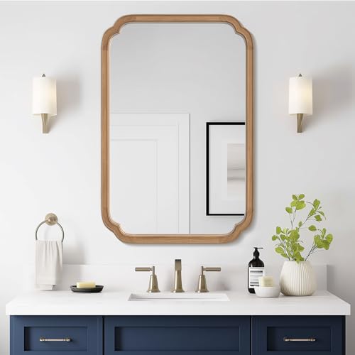 WallBeyond 24" x 36" Rounded Corner Arch Wall Mirror with Wood Frame for Entryway, Living Room or Bedroom Home Decor - Light Woodgrain [24" x 36" Honey-Colored] - color: Honey a, size: 36"L x 24"W
