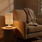 AFORTLO Table Desk Lamp, Small Fabric Boho Decorative Nightstand Night Light Solid Wood Base Lamp for Bedroom,Living Room,End Table or Office with Bulb (Brown Knit Fabric)