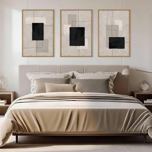 ANHUIB Modern Abstract Wall Art Canvas,Neutral Abstract Wall Art Framed,Contemporary Minimalist Prints,Geometric Line Artwork,3 Piece 16 * 24IN Mid Century Painting for Living Room Bedroom Office - color: Modern Abstract, size: 24"L x 16"W