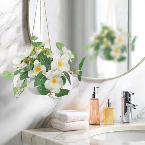 Artificial Fake Hanging Flowers Faux Daisy Plants Basket for Outdoor Flower Decor Party Exhibition Center Wedding Home Decoration- White - color: White