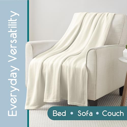 Vellux 100% Cotton Blanket, Twin, 66x90, Ivory | Soft, Breathable Knit, Lightweight, All Season, Machine Washable, Oeko-Tex Certified, Hotel Quality - color: Ivory, size: Twin