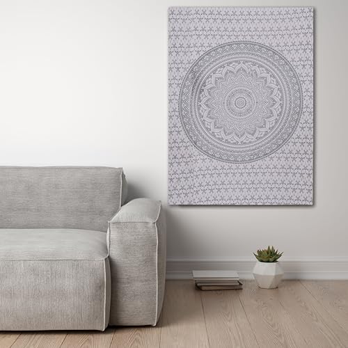 THE ART BOX Glittering Silver Grey Tapestry Wall Hanging Mandala – Bohemian Room Decor – Cotton Throw Tapestry – Small Bedspread 30x40 Inches - color: Silver and White, size: 30"L x 40"W