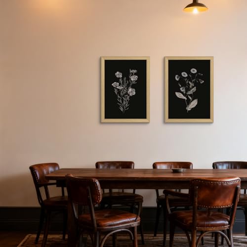 2Pc Framed Canvas Black Floral Wall Art Dark Toned Floral Painting Picture Wall Decor Vintage Plants Poster Print Artwork For Living Room Bedroom Office 12x16 Inches Can Be Hung Directly - color: Blackened flowers, size: 16"L x 12"W