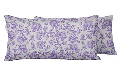 Indoor/Outdoor Polyester Fabric Lumbar Pillow Cover, All-Weather Waterproof Rectangular Cushion Case for Patio Furniture, 12 x 18 Set of 2 - Florals-32 - color: Dusty Purple2, size: 18" x 12" (Pack of 2)