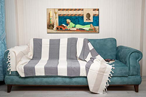 Bersuse 100% Cotton Aspendos XL Throw Blanket for Couch - 100% Cotton Lightweight Durable Throw Blanket, Big Blanket for Sensitive Skin, Decorative and Versatile - 60x90 Inches, Black-Beige - color: Black/Beige