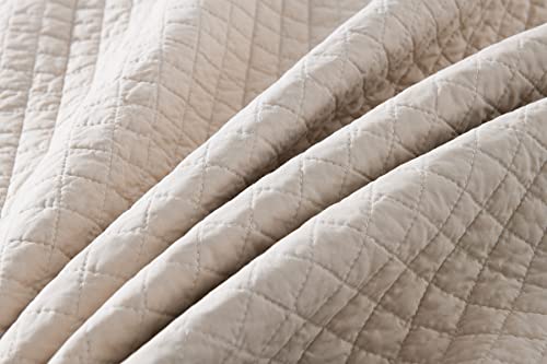 100% Cotton Quilted Throw Decorative Throw Blanket Multi Color Super Soft Warm Indian Vintage Reversible Quilt for Sofa and Couch 50"x60" (Natural Beige) - color: Natural Beige