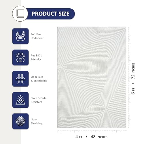 Abani Neutral Cream Area Rug 4' x 6' | White Luxury Zen Carpet | Minimalist Ivory Rugs for Bedroom, Living Room and Dining - color: Cream, size: 4' x 6' (Rectangular)