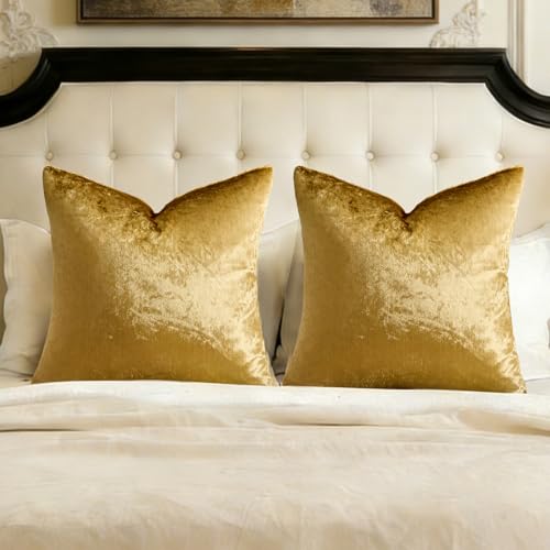 GIGIZAZA Gold Velvet Pillow Covers 26x26, Pack of 2 Throw Pillows Square Covers Modern Decorative Big Pillows Cases for Living Room Couch Vintage Cushion Covers - color: Gold, size: 26" x 26" (Pack of 2)