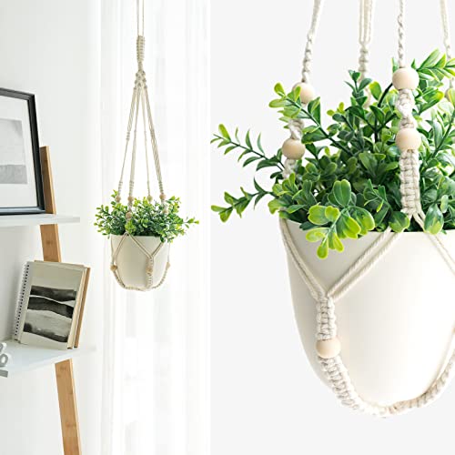 Mkono 3 Pack Macrame Plant Hangers Indoor Different Size Hanging Planter Basket Flower Pot Holder with Beads No Tasselss 43"/35"/29", Large, Ivory - color: Ivory, size: Large