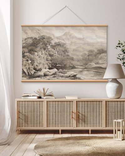 VIYYIEA Extra Large Canvas Wall Art, 36x54 Inch Neutral Vintage Landscape Wall Decor, Minimalist Mountain Scenery for Living Room, Bedroom, Above Sofa - color: Serene Mountain Landscape