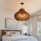 18.9IN Boho Rattan Chandelier 3-Lights Hand-Woven Rattan Pendant Light Farmhouse Wicker Dining Room Light Hanging Bamboo Pendant Light Fixture for Kitchen Island Living Room Hallway Reataurant - color: Brown-A