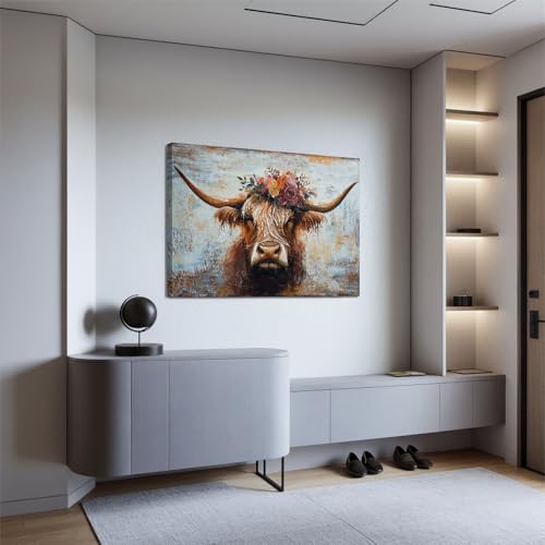 Canvas Wall Art Decor Wall Art Picutures for Living Room Artwork for Wall Decor Highland Cow Wall Art Prints Vintage Wall Art Decor Artwork for Walls Home Bedroom Office Decorations 24" X 36" - color: JYQ-N, size: 36"L x 24"W