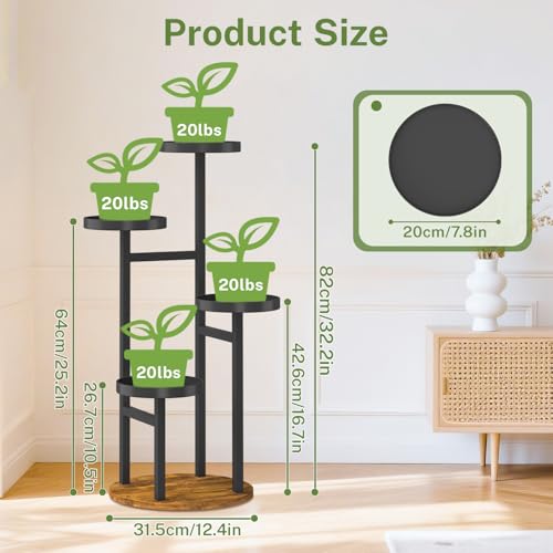 iDavosic.ly 4 Tier Plant Stand Indoor, Tiered Corner Metal Wood Multiple Flower Holder Shelf, Tall Orchid Display Rack for Patio Porch Living Room Balcony Outdoor, Brown - color: Black - Brown, size: 4 Tiers