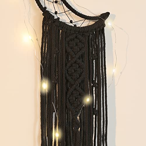 ANROYE Boho Macrame Woven Wall Hanging, Crochet Crescent Moon Star Dream Catcher with Long Tassel- Black Cotton Handmade Bohemian Home Decor Nursery Decoration Art for Kids Bedroom Dorm Room - color: Black, size: Without Light
