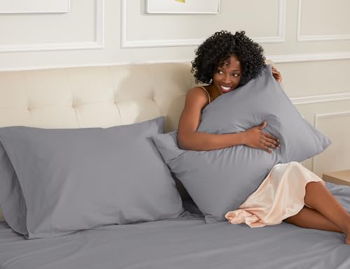 Sunflower Queen Pillowcases Set of 2, 100% Cotton Queen Pillow Cases 2, 20×30 inches Frost Gray, Soft and Breathable - color: Frost Gray, size: Queen (20"x30")
