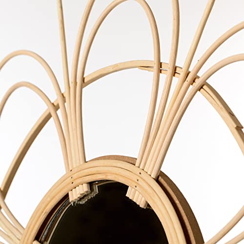 Vintiquewise Decorative Flower Shape Woven Rattan Wood Round Modern Hanging Wall Mirror - size: 2"L x 24"W