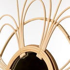 Vintiquewise Decorative Flower Shape Woven Rattan Wood Round Modern Hanging Wall Mirror - size: 2"L x 24"W