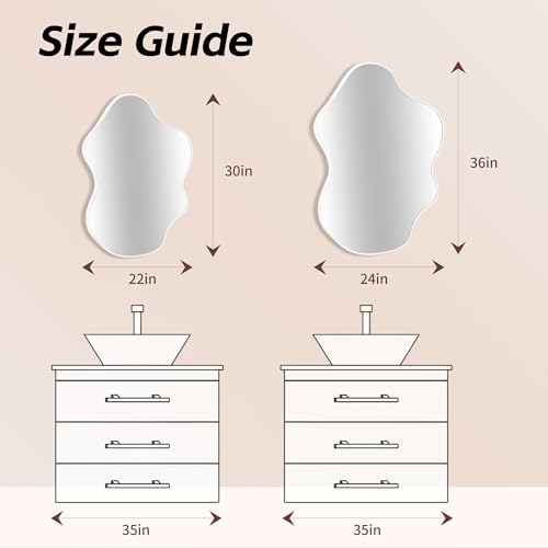 Tanmicoshomy White Irregular Wall Mirror 24x36 Inch, Cloud Shaped Frame Asymmetrical Wavy Mirror with Tempered Glass for Bathroom Bedroom Living Room or Entryway - color: White, size: 36"L x 24"W