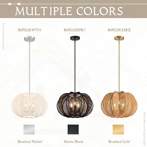 17.7 Inch Rattan Pendant Light Black Hemp Rope Rattan Light Fixture Woven Pendant Wicker Chandelier 3-Light Boho Chandelier for Foyer - color: 17.7" Black