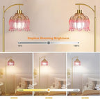 QIYIZM Pink Floor Lamp for Living Room,Bedroom,Glass Gold Dimmable Standing Lamp with Remote,Mid Century Modern Brass Tall Lamp Boho Floor Lamps Arc Stained Tulip Flower Floor Light Lamp Bohemian - size: 30-Floor Lamp