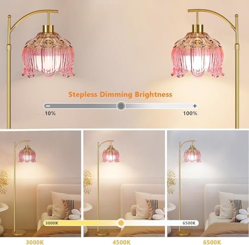 QIYIZM Pink Floor Lamp for Living Room,Bedroom,Glass Gold Dimmable Standing Lamp with Remote,Mid Century Modern Brass Tall Lamp Boho Floor Lamps Arc Stained Tulip Flower Floor Light Lamp Bohemian - size: 30-Floor Lamp