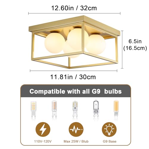 Flush Mount Ceiling Light Fixtures,4-Light Gold Semi Flush Mount Ceiling Light,12.6" Mid Century Light Fixture for Hallway Kitchen Entryway Bedroom Living Room - color: 4 Light Gold