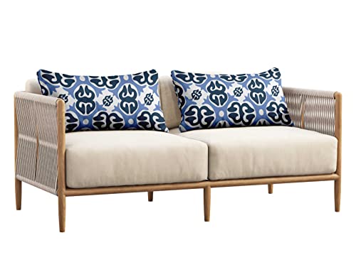 Indoor/Outdoor Polyester Fabric Lumbar Pillow Cover, All-Weather Waterproof Rectangular Cushion Case for Patio Furniture, 12 x 18 Set of 2 - Abstracts-84 - color: Blue, size: 18" x 12" (Pack of 2)