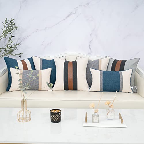 Yangest Patchwork Pillow Cover 20x20 Inch Luxury Cotton and Linen Cushion Cover Faux Leather Pillowcover for Couch Bedroom Living Room, White - color: L-white, size: 20" x 20" (Pack of 1)
