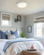 Rattan Ceiling Light Fixture, HWH 16'' Boho Flush Mount Ceiling Light 24W LED Close to Ceiling Lighting with Remote Control, 5CCT Hand-Woven Twine Coastal Lighting, 5HYS78MF-LED WH - color: White, size: 16 Inch