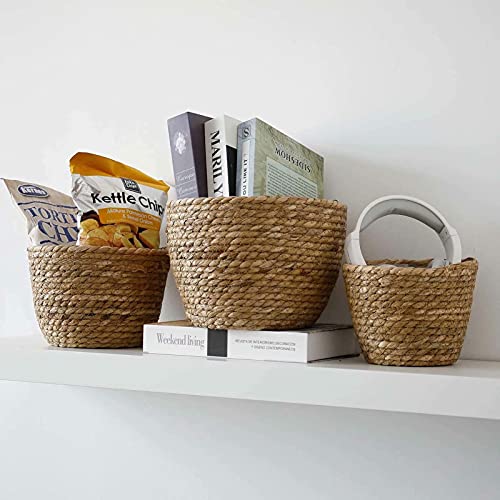 Seagrass Planter Basket 3 Set Handmade Woven Basket Indoor Outdoor Storage Basket Flower Pot Container with Waterproof Plastic Liner for Houseplants Succulents Orchid Modern Home Decor Brown