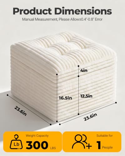 23.6in Pouf Ottoman, Corduroy Ottoman Foot Rest with Dual‑Layer Support, Large Poofy Pouf with Soft Chunk‑Foam Top & Firm Foam Base, Floor Foot Stool for Living Room, Beige - color: Beige