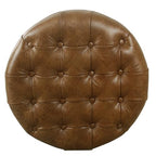 HomePop 25" Button Tufted Round Storage Ottoman - Brown Faux Leather - color: Light Brown