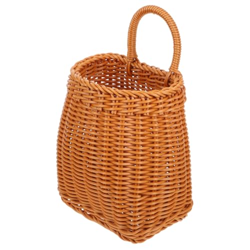 Imitation Rattan Woven Basket Wall Hanging Storage Organizer with Handle for Kitchen Herbs Fruits Vegetables and Home Decor 9.6X6.1X4.3 Inch