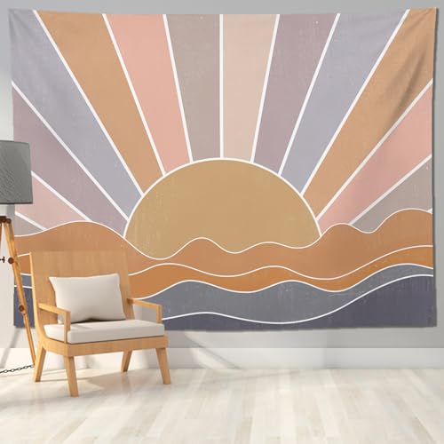 keowhsf Boho Sun Mountain Tapestry Wall Hanging - Retro 70s Vintage Rainbow Sunrise Sunset Design, Abstract Geometric Hippie Art Tapestry for Bedroom, Living Room & Dorm Decor - color: Sunset2, size: 60"L x 44"W