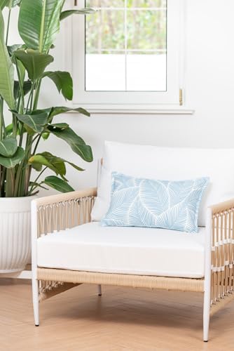 Hofdeco Premium Coastal Hampton Style Patio Indoor Outdoor Lumbar Pillow Cover Only, 12"x20" Water Resistant for Backyard, Couch, Baby Blue Palm Leaf - color: Baby Blue Leaf, size: 20" x 12" (Pack of 1)