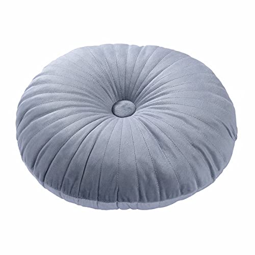 HLOVME Round Pillow Cushion for Couch Velvet Decorative Small Throw Pillow Solid Color for Living Room Bed Floor 13.7”, Gray - color: Gray
