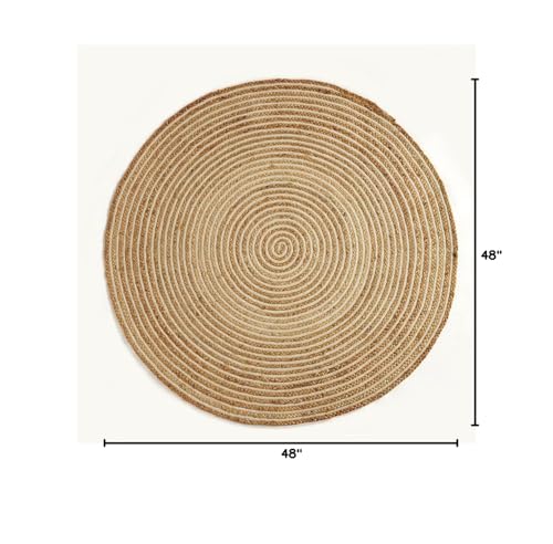 GRUHUM Handwoven 4ft Jute Area Rug Natural Fiber Cotton Round Boho Farmhouse Rustic Vintage Soft Braided Reversible Eco Friendly Rugs- Indoor Outdoor Kitchen Bedroom Living Room Hallways (4'ft Round) - color: Natural- 13, size: 4' (Round)