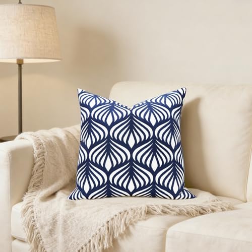 Slow Cow Embroidery Decorative Throw Pillow Cover Case for Couch Sofa Home Decor Modern Geometric Accent Pillow Cushion Cover 18 x 18 Inches Navy Blue - color: Navy Leaves, size: 18" x 18" (Pack of 1)