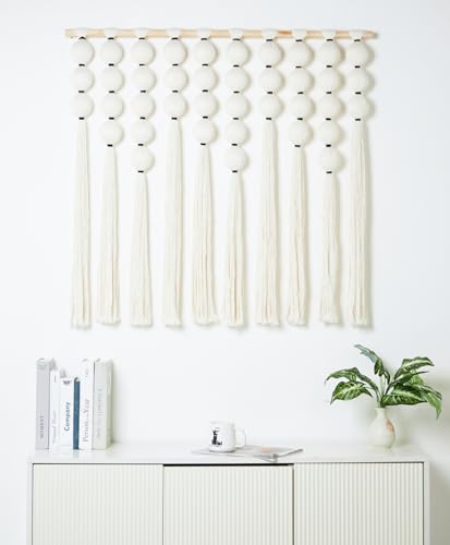RUIZHIXUAN Large Macrame Wall Hanging Macrame Ball Wall Hangings Tapestry Cotton Textile Boho Wall Decor Art Bohemian headboard Handwoven 39" Wx38” L(Cream) - color: Cream