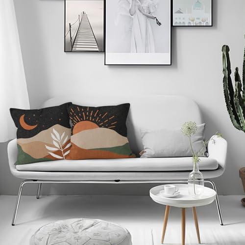 HIWX Boho Pillow Covers, Boho Sun Moon Mountains Decorative Pillowcase Throw Pillow Cover 18x18,Boho Throw Pillows,Boho Sun Desert for Sofa Bed Room Home Bedroom Decor Set of 2 Pillow Case - color: Black-boho-set of 2