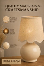 Benton Ceramic Table Lamp with Fabric Shade – 13" Bedside Accent Lamp for Bedroom, Living Room & Nightstand (Beige Cream) - color: Beige Cream