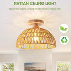 2 Packs Boho Light Rattan Chandelier Ceiling Lighting Fixtures,Boho Lamp Shade Flush Mount Ceiling Light Hand-Woven Small Chandelier for Hallway Bedroom Kitchen Nursery Lights - color: Brown-Ceiling light (2 sets)