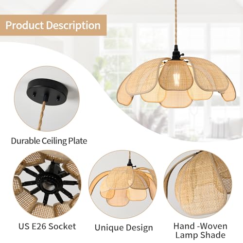 20 Inch Boho Flower Chandeliers for Dining Room Farmhouse Rattan Pendant Lights Girl Chandelier Hand Woven Bedroom Light Fixture Hanging Lamp for Kitchen Island - size: 20 Inch Ceiling